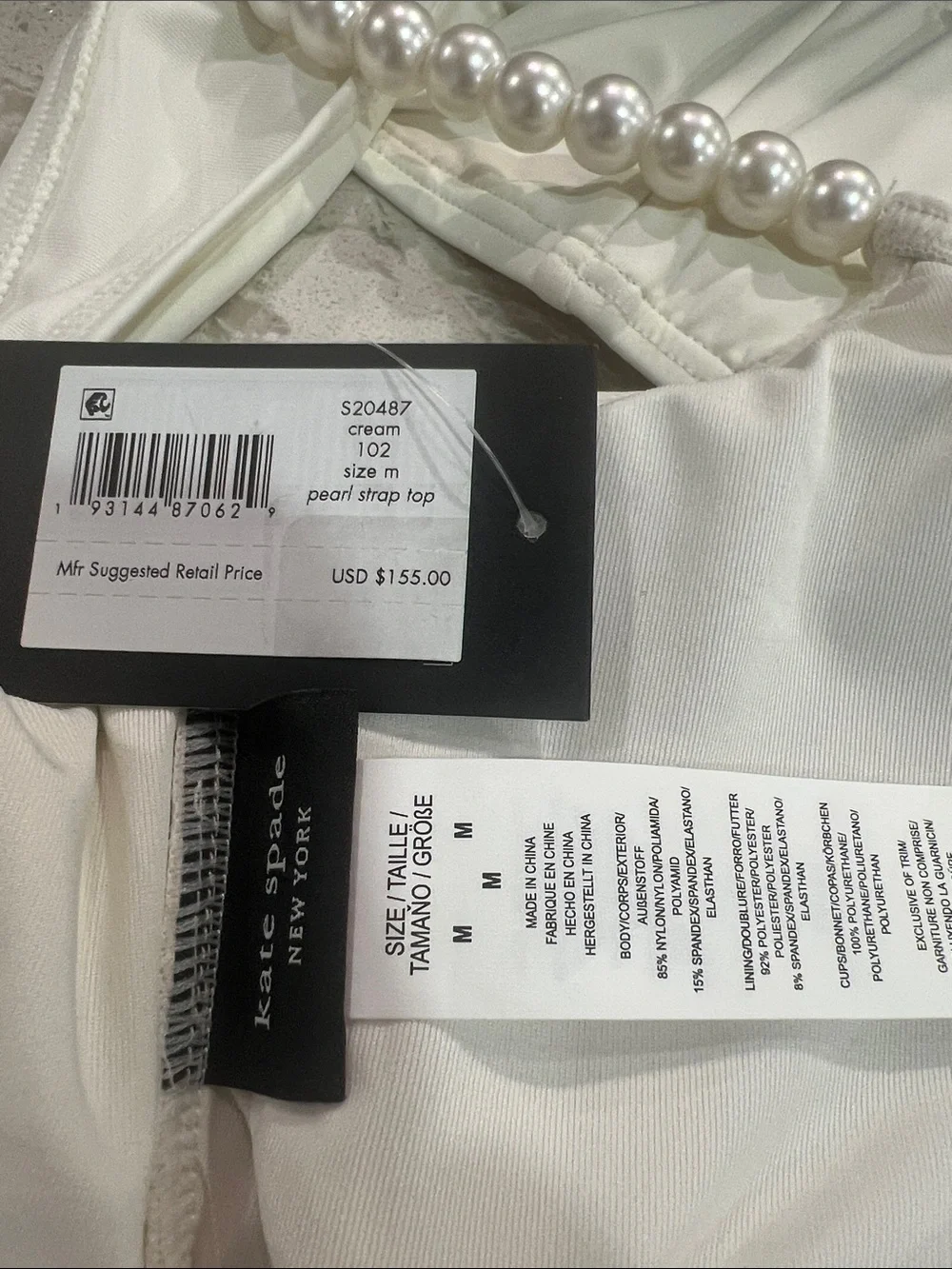 Kate Spade Pearl Strap Bikini Top - String Of Pearls Cream Size Medium